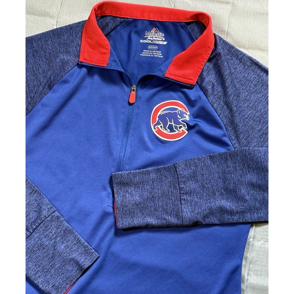 Chicago Cubs Womens Small Majestic Pullover Coolbase Blue MLB 1/4 Zip Baseball